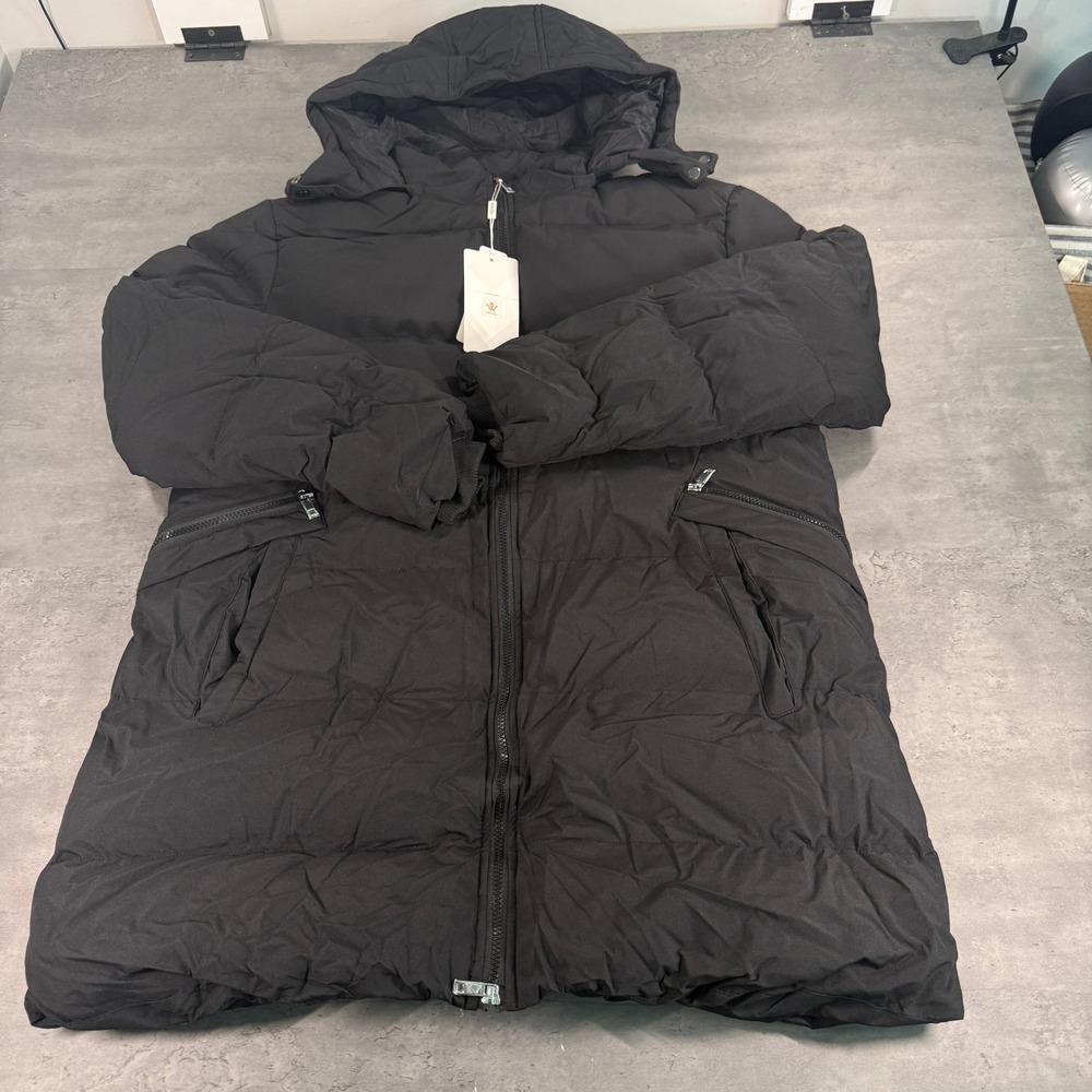 Wenven Puffer Jacket Mens 2XL Trench Coat Black Detachable Hood Insulated NEW